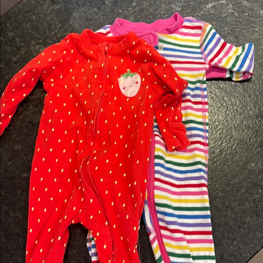Hanna Andersson Red and Pink Footies with Strawberry Design